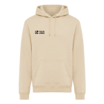 Sweat à capuche unisexe en molleton brossé 340 g/m² Iqoniq Joshua couleur camel avec zone d'impression