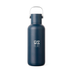 Gourde isotherme à double paroi, paille et couvercle antifuite 600 ml couleur bleu marine vue avec logo