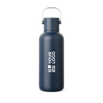 Gourde isotherme à double paroi, paille et couvercle antifuite 600 ml couleur bleu marine avec zone d'impression