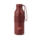 Gourde double paroi en acier inoxydable recyclé 500 ml couleur bordeaux vue avec logo