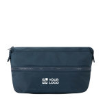 Trousse de toilette extensible en plastique recyclé avec zip 7 L couleur bleu marine avec zone d'impression