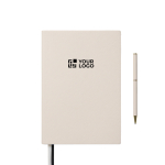 Set carnet et stylo avec coffret cadeau A5, pages lignées couleur blanc avec zone d'impression