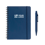 Set carnet A5 en PU et stylo aluminium à encre bleue couleur bleu marine avec zone d'impression
