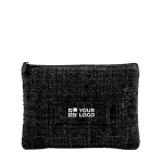 Trousse plate bouclée en polyester avec zip 270 g/m² couleur noir avec zone d'impression