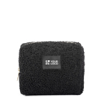Trousse en polyester finition sherpa avec zip 360 g/m² couleur noir avec zone d'impression