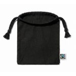 Sac pochon noir en coton Fairtrade léger 105 g/m² couleur noir troisième vue