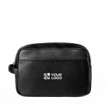 Trousse en PU avec zip et double poche intérieure 200 g/m² couleur noir avec zone d'impression
