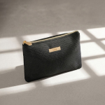 Trousse en tissu texturé avec zip et base étroite pratique couleur noir vue détail 5 