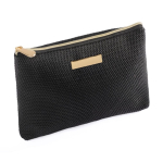 Trousse en tissu texturé avec zip et base étroite pratique couleur noir troisième vue