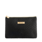 Trousse en tissu texturé avec zip et base étroite pratique couleur noir avec zone d'impression