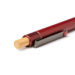 Stylo en aluminium avec bouton-poussoir en bambou, clip métallique et encre bleue couleur rouge vue détaillée 2