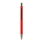 Stylo à poussoir en aluminium recyclé au toucher gomme et encre bleue couleur rouge quatrième vue