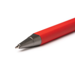 Stylo à poussoir en aluminium recyclé au toucher gomme et encre bleue couleur rouge vue détaillée 1