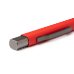 Stylo à poussoir en aluminium recyclé au toucher gomme et encre bleue couleur rouge vue détaillée 2