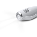 Stylo en plastique avec lampe LED, mécanisme à bouton-poussoir et encre bleue couleur blanc vue détaillée 2