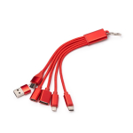 Câble de charge multiport 7 en 1 en aluminium recyclé couleur rouge première vue d'usage