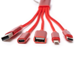 Câble de charge multiport 7 en 1 en aluminium recyclé couleur rouge vue détaillée 2