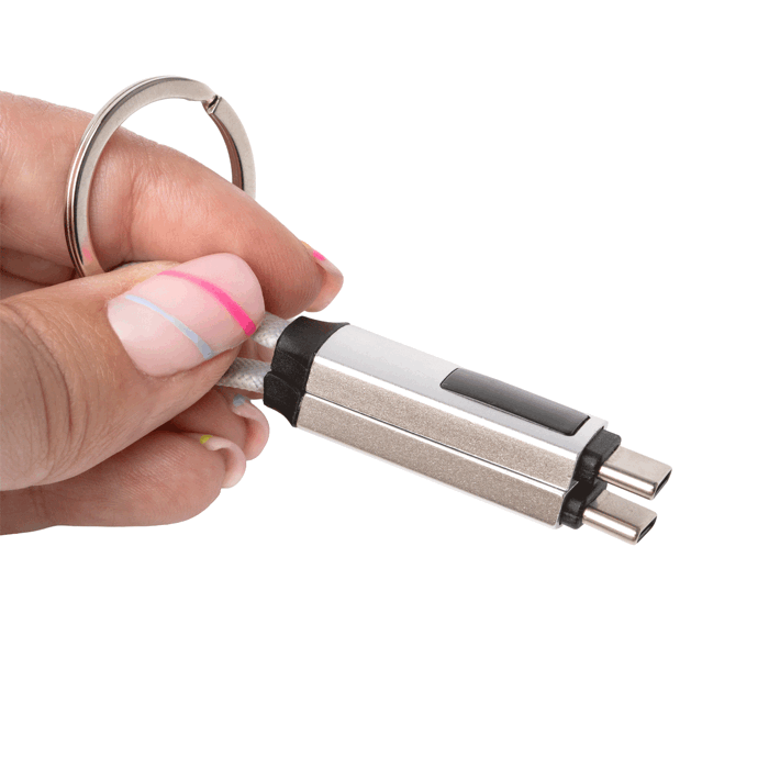 Porte-clés avec câble de charge, connexion type C et écran couleur gris