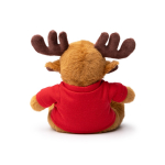 Peluche de renne assis en polyester doux avec t-shirt uni couleur rouge vue détaillée 3