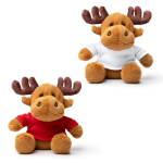 Peluche de renne assis en polyester doux avec t-shirt uni couleur rouge vue détaillée 4