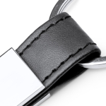 Porte-clés métallique avec lanière en similicuir et zone de marquage couleur noir vue détaillée 2