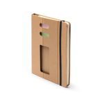 Bloc-notes en carton recyclé avec support pour smartphone A5 et feuilles lignées couleur naturel première vue d'usage