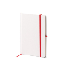 Carnet en carton A5 avec porte-stylo et pages lignées couleur rouge première vue d'usage