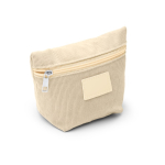Trousse de toilette en velours côtelé avec fermeture éclair et patch en cuir synthétique première vue d'usage