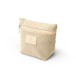 Trousse de toilette en velours côtelé avec fermeture éclair et patch en cuir synthétique vue détaillée 2