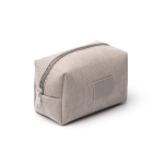 Trousse de toilette en velours côtelé avec patch en cuir synthétique et fermeture éclair couleur gris première vue d'usage