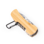 Outil multifonction en bambou et acier inoxydable avec mousqueton couleur naturel vue détaillée 3