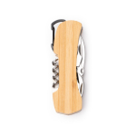 Outil multifonction en bambou et acier inoxydable avec mousqueton couleur naturel
