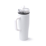 Mug isotherme en acier inoxydable et plastique avec paille 830ml couleur blanc première vue d'usage