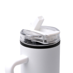 Mug isotherme en acier inoxydable et plastique avec paille 830ml couleur blanc vue détaillée 1