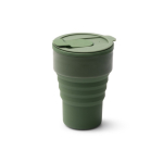 Gobelet pliable en silicone finition mate avec anneau amovible 400ml couleur vert foncé première vue d'usage
