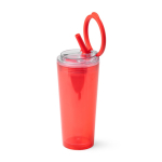 Gobelet translucide avec paille, poignée rabattable et système anti-gouttes 670ml couleur rouge première vue d'usage