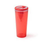 Gobelet translucide avec paille, poignée rabattable et système anti-gouttes 670ml couleur rouge vue détaillée 4