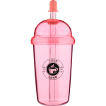Gobelet RPET avec couvercle vissé et paille 500 ml couleur rose troisième vue