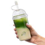 Gobelet RPET avec couvercle vissé et paille 500 ml couleur transparent troisième vue