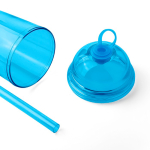 Gobelet RPET avec couvercle vissé et paille 500 ml couleur bleu ciel deuxième vue