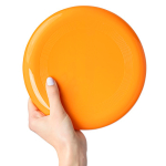 Frisbee en plastique recyclé rigide, d’un diamètre de 21 cm couleur orange troisième vue