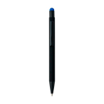 Stylo aluminium recyclé revêtement gomme à encre bleue couleur bleu quatrième vue