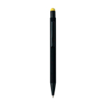 Stylo aluminium recyclé revêtement gomme à encre bleue couleur jaune quatrième vue