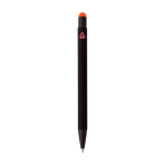 Stylo aluminium recyclé revêtement gomme à encre bleue couleur orange troisième vue