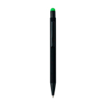 Stylo aluminium recyclé revêtement gomme à encre bleue couleur vert clair troisième vue