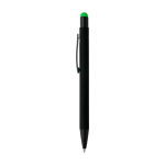 Stylo aluminium recyclé revêtement gomme à encre bleue couleur vert clair quatrième vue