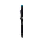 Stylo aluminium recyclé revêtement gomme à encre bleue couleur bleu ciel avec zone d'impression