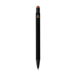 Stylo aluminium recyclé revêtement gomme à encre bleue couleur saumon quatrième vue