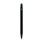 Stylo aluminium recyclé revêtement gomme à encre bleue couleur doré troisième vue