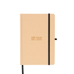 Carnet A5 kraft rigide avec élastique et pages lignées couleur noir avec zone d'impression